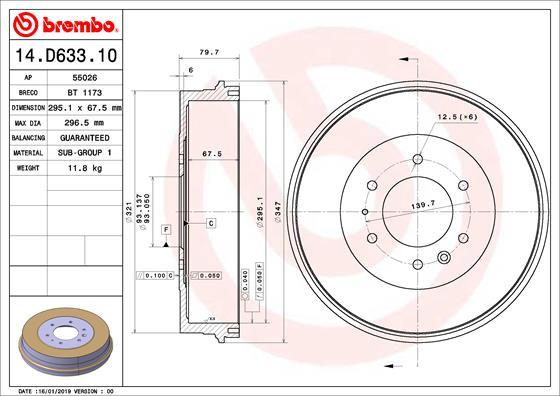 Brembo 14.D633.10 - Тормозной барабан abcparts.ee