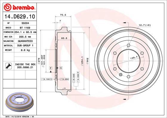 Brembo 14.D629.10 - Тормозной барабан abcparts.ee