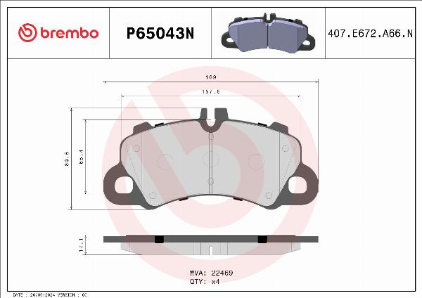 Brembo P65043N - Тормозные колодки, дисковые, комплект abcparts.ee