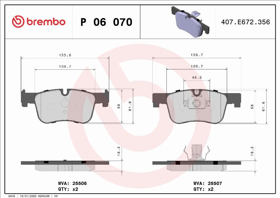 Brembo P 06 070 - Тормозные колодки, дисковые, комплект abcparts.ee