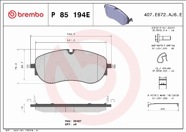 Brembo P 85 194E - Тормозные колодки, дисковые, комплект abcparts.ee