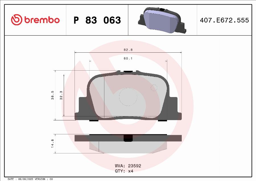 Brembo P 83 063 - Тормозные колодки, дисковые, комплект abcparts.ee