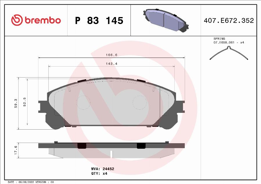 Brembo P 83 145 - Тормозные колодки, дисковые, комплект abcparts.ee