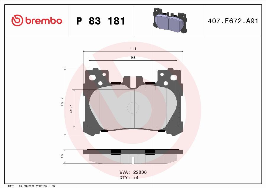 Brembo P 83 181 - Тормозные колодки, дисковые, комплект abcparts.ee