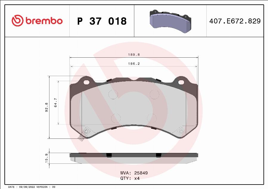 Brembo P 37 018 - Тормозные колодки, дисковые, комплект abcparts.ee