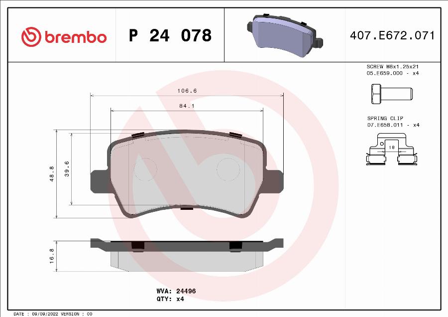 Brembo P 24 078 - Тормозные колодки, дисковые, комплект abcparts.ee