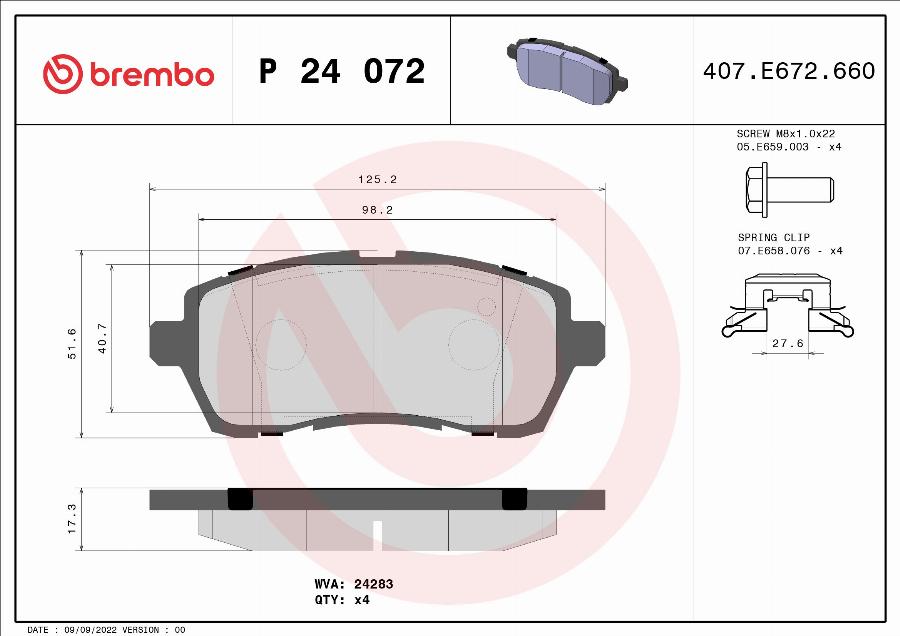 Brembo P 24 072 - Тормозные колодки, дисковые, комплект abcparts.ee