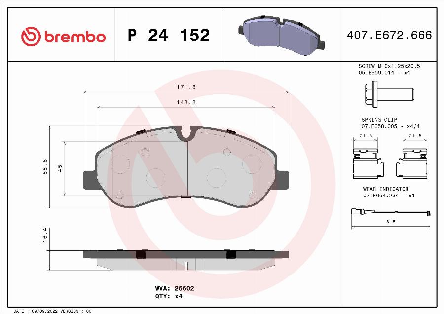 Brembo P 24 152 - Тормозные колодки, дисковые, комплект abcparts.ee