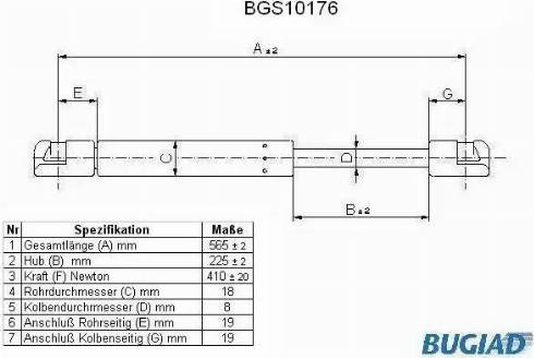 Bugiad BGS10176 - Газовая пружина, упор abcparts.ee