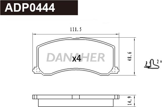 Danaher ADP0444 - Тормозные колодки, дисковые, комплект abcparts.ee