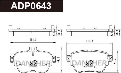 Danaher ADP0643 - Тормозные колодки, дисковые, комплект abcparts.ee