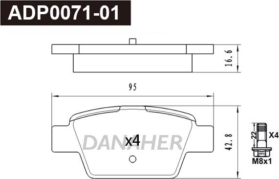 Danaher ADP0071-01 - Тормозные колодки, дисковые, комплект abcparts.ee