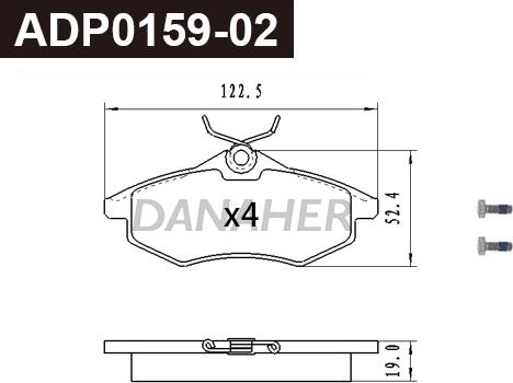 Danaher ADP0159-02 - Тормозные колодки, дисковые, комплект abcparts.ee