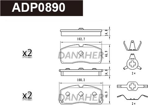Danaher ADP0890 - Тормозные колодки, дисковые, комплект abcparts.ee