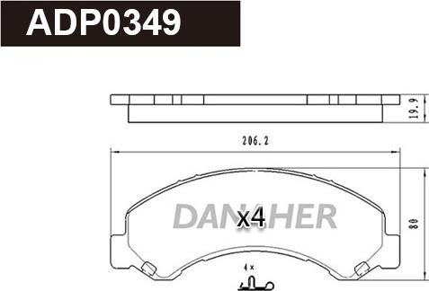 Danaher ADP0349 - Тормозные колодки, дисковые, комплект abcparts.ee
