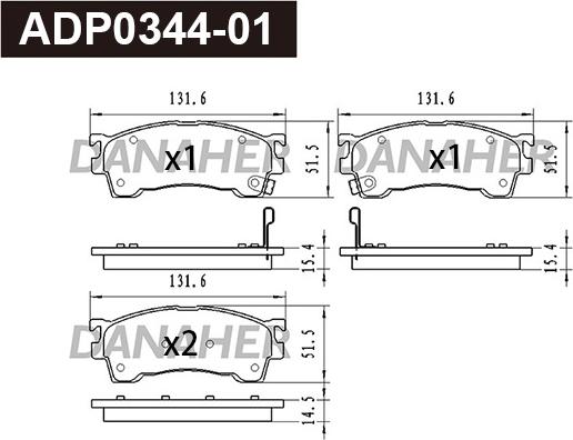 Danaher ADP0344-01 - Тормозные колодки, дисковые, комплект abcparts.ee