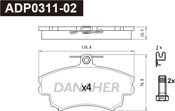 Danaher ADP0311-02 - Тормозные колодки, дисковые, комплект abcparts.ee