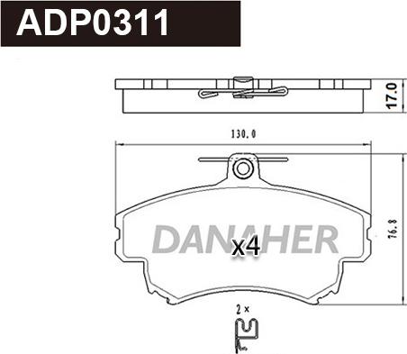 Danaher ADP0311 - Тормозные колодки, дисковые, комплект abcparts.ee