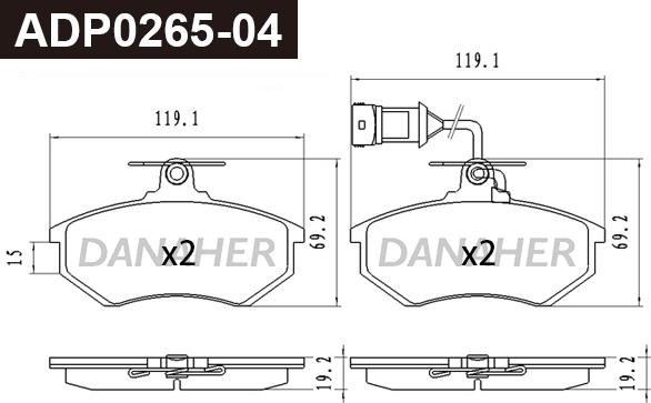 Danaher ADP0265-04 - Тормозные колодки, дисковые, комплект abcparts.ee
