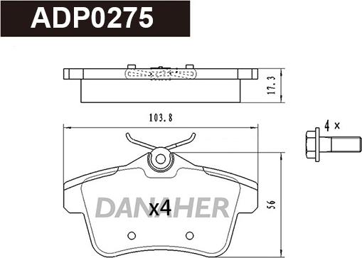 Danaher ADP0275 - Тормозные колодки, дисковые, комплект abcparts.ee