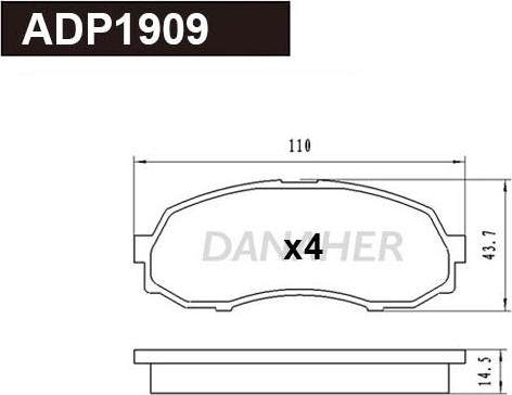 Danaher ADP1909 - Тормозные колодки, дисковые, комплект abcparts.ee