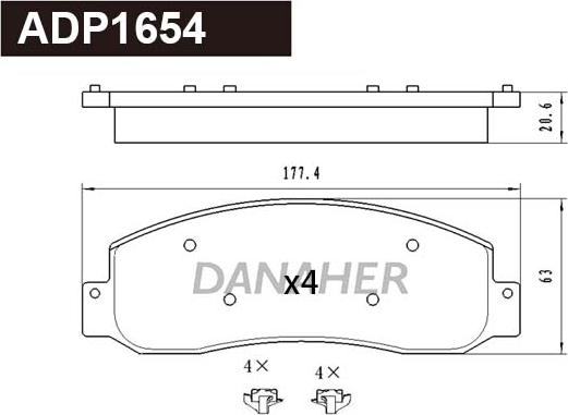 Danaher ADP1654 - Тормозные колодки, дисковые, комплект abcparts.ee