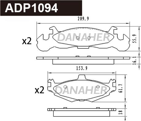 Danaher ADP1094 - Тормозные колодки, дисковые, комплект abcparts.ee