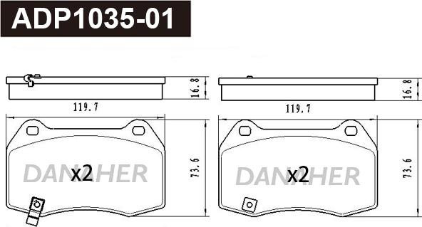 Danaher ADP1035-01 - Тормозные колодки, дисковые, комплект abcparts.ee