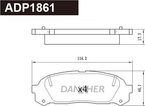 Danaher ADP1861 - Тормозные колодки, дисковые, комплект abcparts.ee