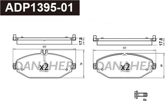 Danaher ADP1395-01 - Тормозные колодки, дисковые, комплект abcparts.ee