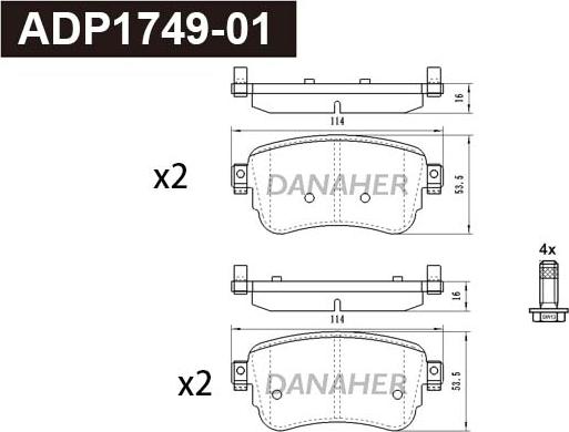 Danaher ADP1749-01 - Тормозные колодки, дисковые, комплект abcparts.ee
