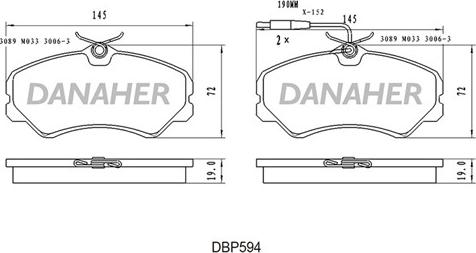 Danaher DBP594 - Тормозные колодки, дисковые, комплект abcparts.ee