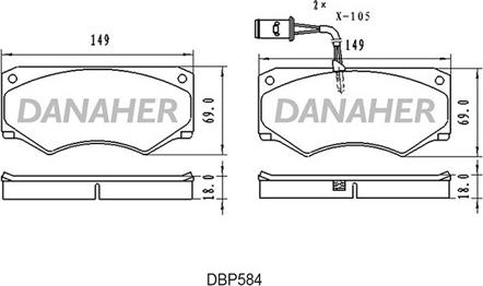 Danaher DBP584 - Тормозные колодки, дисковые, комплект abcparts.ee