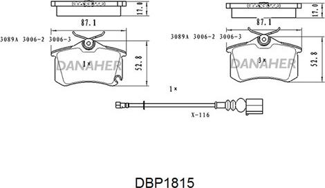 Danaher DBP1815 - Тормозные колодки, дисковые, комплект abcparts.ee