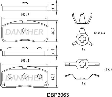 Danaher DBP3063 - Тормозные колодки, дисковые, комплект abcparts.ee