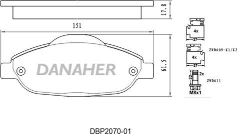 Danaher DBP2070-01 - Тормозные колодки, дисковые, комплект abcparts.ee