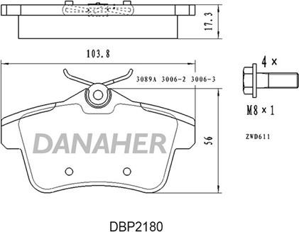 Danaher DBP2180 - Тормозные колодки, дисковые, комплект abcparts.ee