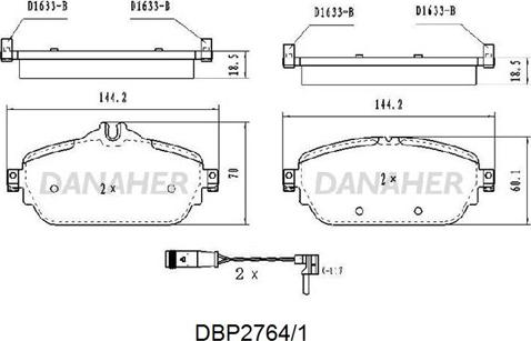Danaher DBP2764/1 - Тормозные колодки, дисковые, комплект abcparts.ee