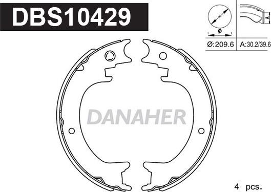 Danaher DBS10429 - Комплект тормозов, ручник, парковка abcparts.ee