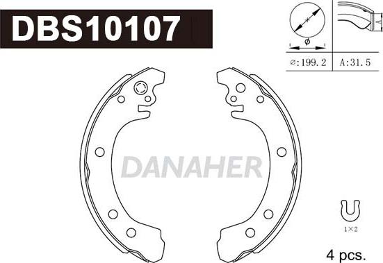 Danaher DBS10107 - Комплект тормозных колодок, барабанные abcparts.ee