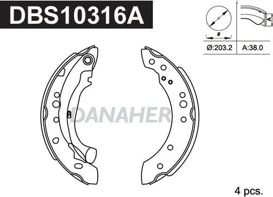 Danaher DBS10316A - Комплект тормозных колодок, барабанные abcparts.ee