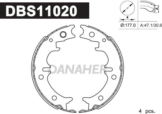 Danaher DBS11020 - Комплект тормозов, ручник, парковка abcparts.ee