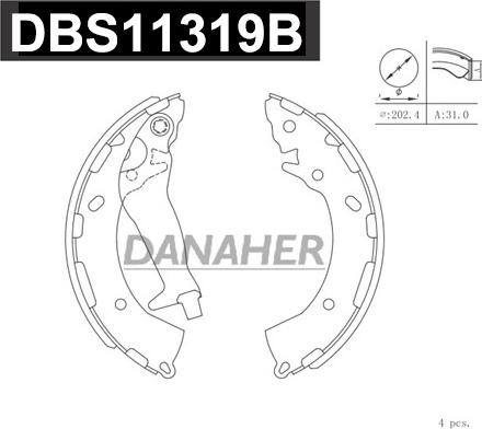 Danaher DBS11319B - Комплект тормозных колодок, барабанные abcparts.ee