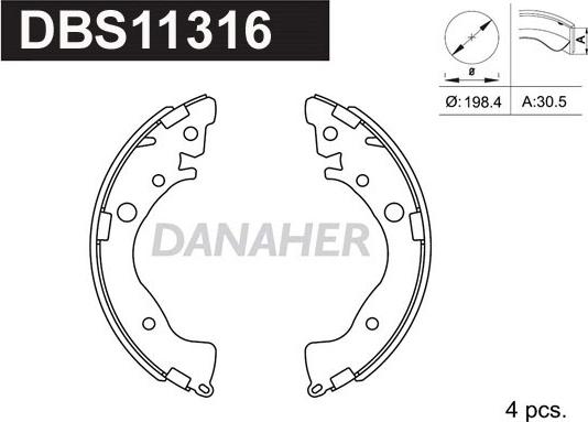 Danaher DBS11316 - Комплект тормозных колодок, барабанные abcparts.ee