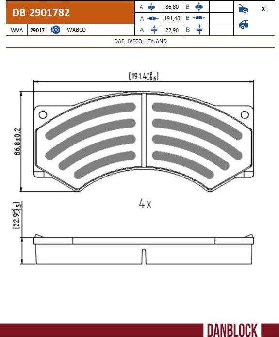 DANBLOCK DB 2901782 - Тормозные колодки, дисковые, комплект abcparts.ee