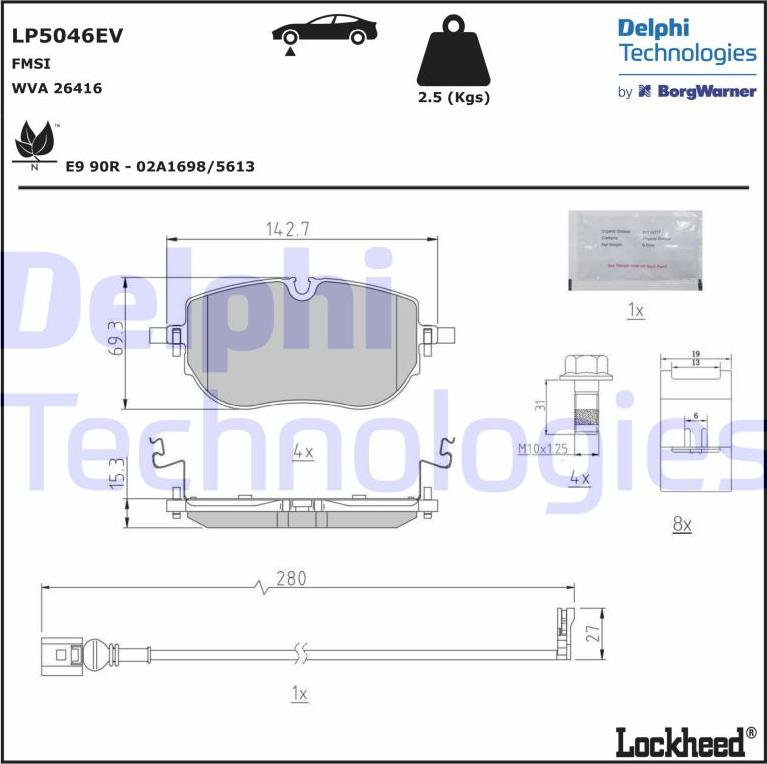 Delphi LP5046EV - Тормозные колодки, дисковые, комплект abcparts.ee