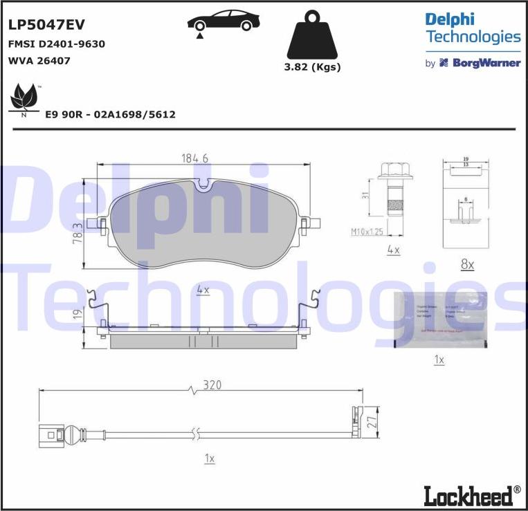 Delphi LP5047EV - Тормозные колодки, дисковые, комплект abcparts.ee