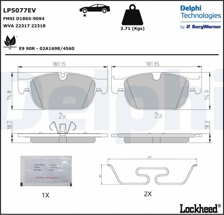 Delphi LP5077EV - Тормозные колодки, дисковые, комплект abcparts.ee