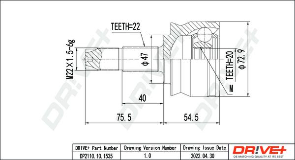 Dr!ve+ DP2110.10.1535 - Комплект ШРУСа, приводной вал, шарнир abcparts.ee