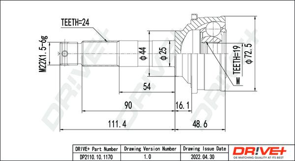 Dr!ve+ DP2110.10.1170 - Комплект ШРУСа, приводной вал, шарнир abcparts.ee